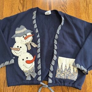 Lee Custom Winter Snowman Navy Handmade Sweatshirt Size Large